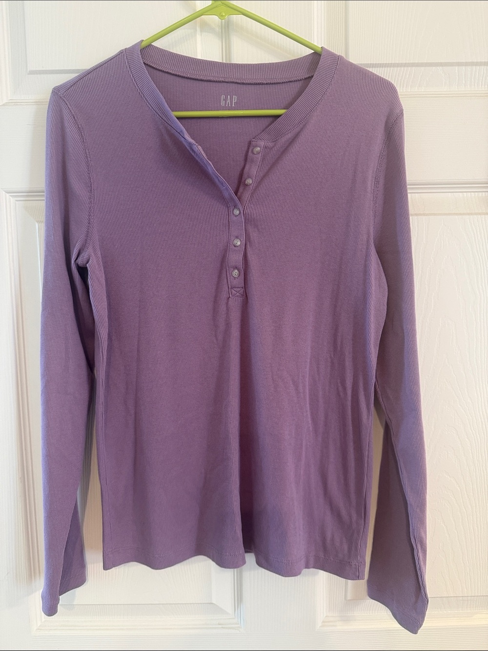 GAP Lavender Ribbed Henley Long-Sleeve Top